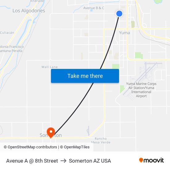 Avenue A @ 8th Street to Somerton AZ USA map