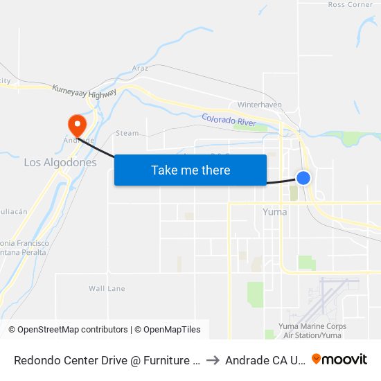 Redondo Center Drive @ Furniture Row to Andrade CA USA map