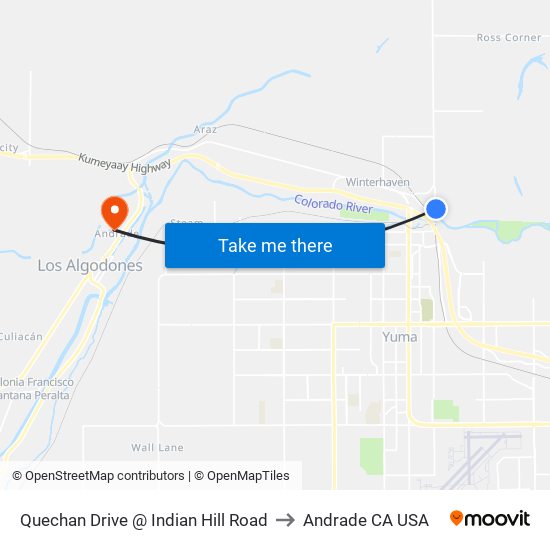 Quechan Drive @ Indian Hill Road to Andrade CA USA map