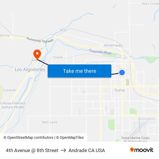 4th Avenue @ 8th Street to Andrade CA USA map