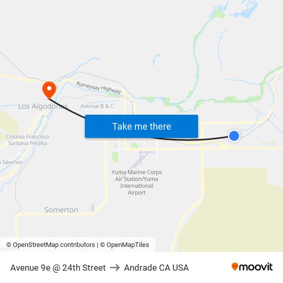 Avenue 9e @ 24th Street to Andrade CA USA map