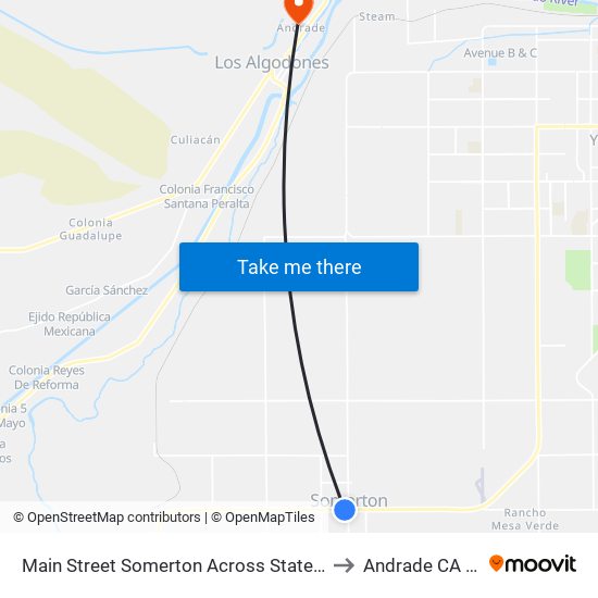 Main Street Somerton Across State Avenue to Andrade CA USA map