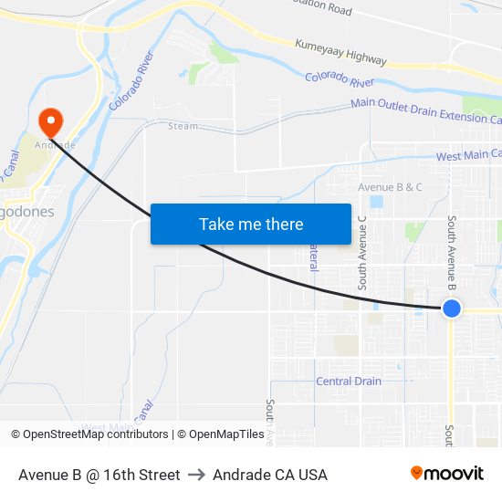 Avenue B @ 16th Street to Andrade CA USA map
