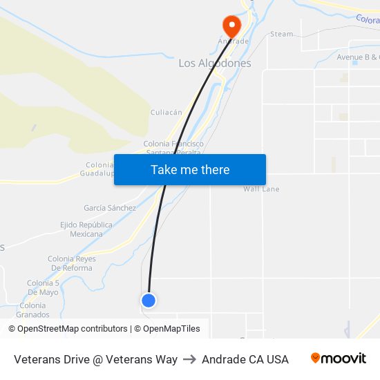 Veterans Drive @ Veterans Way to Andrade CA USA map