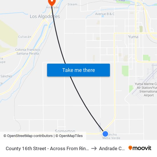 County 16th Street - Across From Rincon De Eslana to Andrade CA USA map