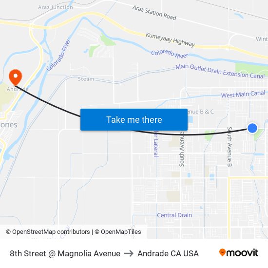 8th Street @ Magnolia Avenue to Andrade CA USA map