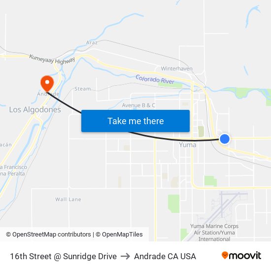 16th Street @ Sunridge Drive to Andrade CA USA map