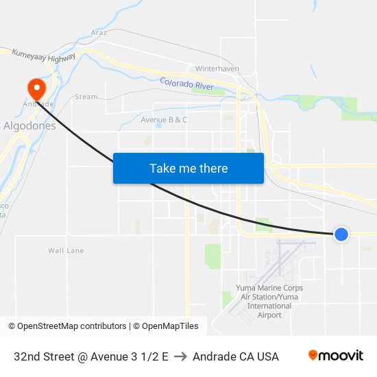 32nd Street @ Avenue 3 1/2 E to Andrade CA USA map