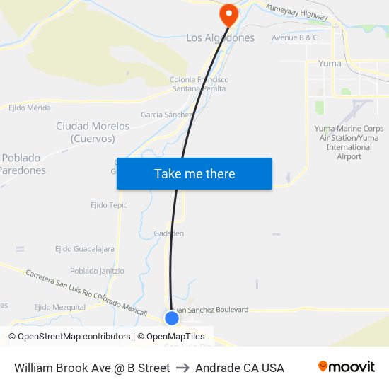 William Brook Ave @ B Street to Andrade CA USA map