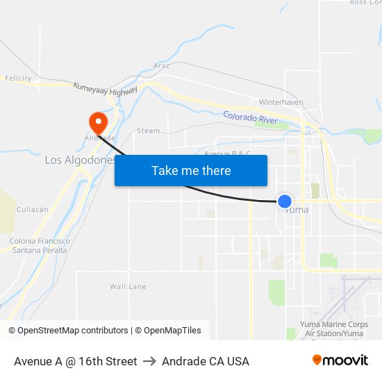 Avenue A @ 16th Street to Andrade CA USA map