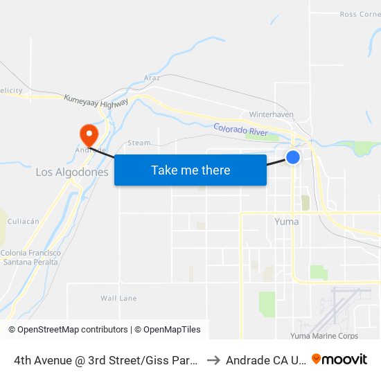 4th Avenue @ 3rd Street/Giss Parkway to Andrade CA USA map