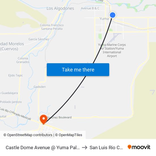 Castle Dome Avenue @ Yuma Palms Parkway to San Luis Rio Colorado map