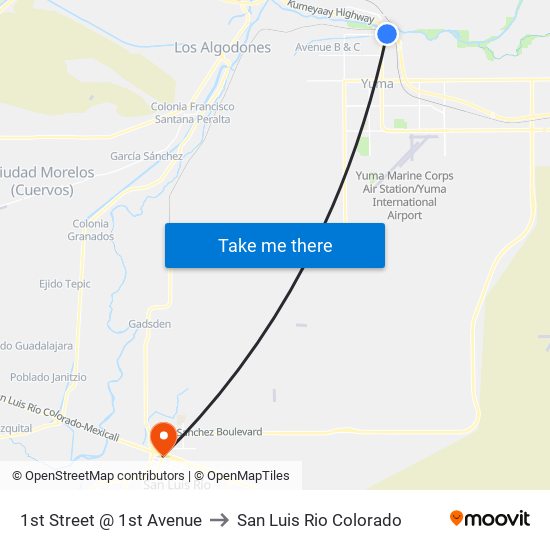 1st Street @ 1st Avenue to San Luis Rio Colorado map