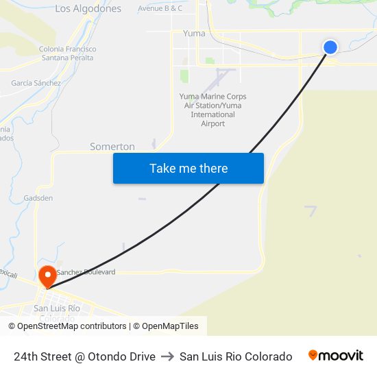 24th Street @ Otondo Drive to San Luis Rio Colorado map