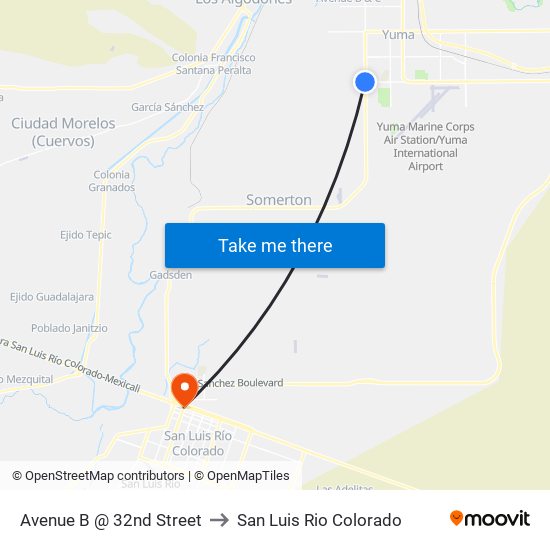 Avenue B @ 32nd Street to San Luis Rio Colorado map