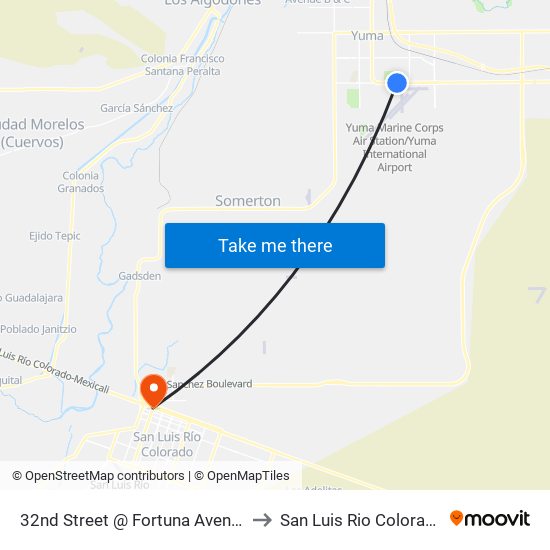 32nd Street @ Fortuna Avenue to San Luis Rio Colorado map