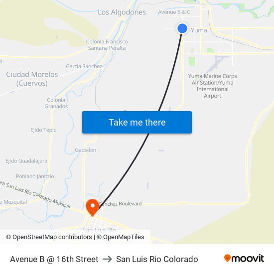 Avenue B @ 16th Street to San Luis Rio Colorado map