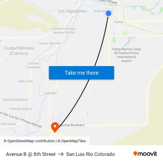 Avenue B @ 8th Street to San Luis Rio Colorado map