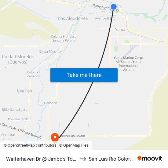 Winterhaven Dr @ Jimbo's Towing to San Luis Rio Colorado map