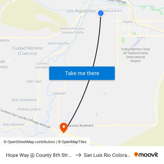 Hope Way @ County 8th Street to San Luis Rio Colorado map