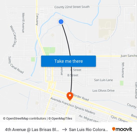 4th Avenue @ Las Brisas Blvd to San Luis Rio Colorado map