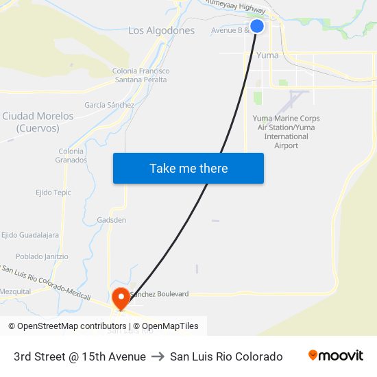 3rd Street @ 15th Avenue to San Luis Rio Colorado map