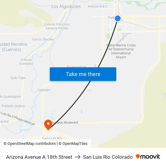 Arizona Avenue A 18th Street to San Luis Rio Colorado map