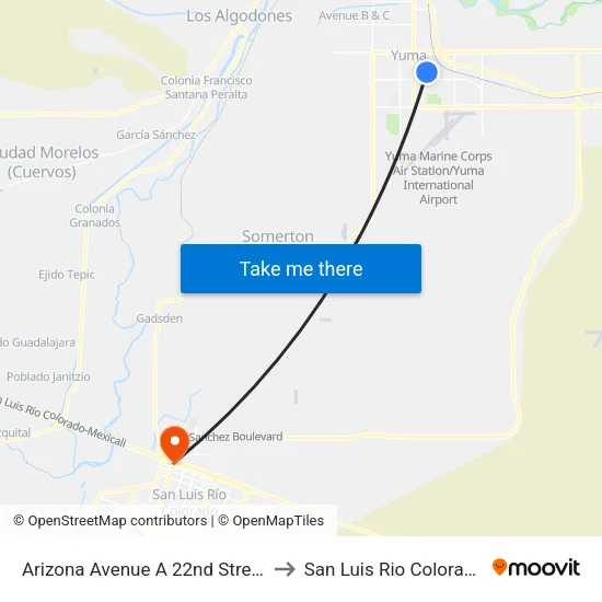 Arizona Avenue A 22nd Street to San Luis Rio Colorado map