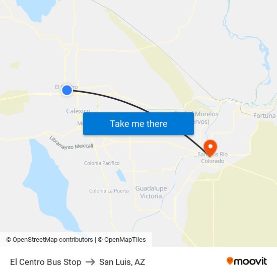 El Centro Bus Stop to San Luis, AZ map