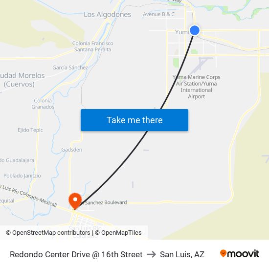 Redondo Center Drive @ 16th Street to San Luis, AZ map