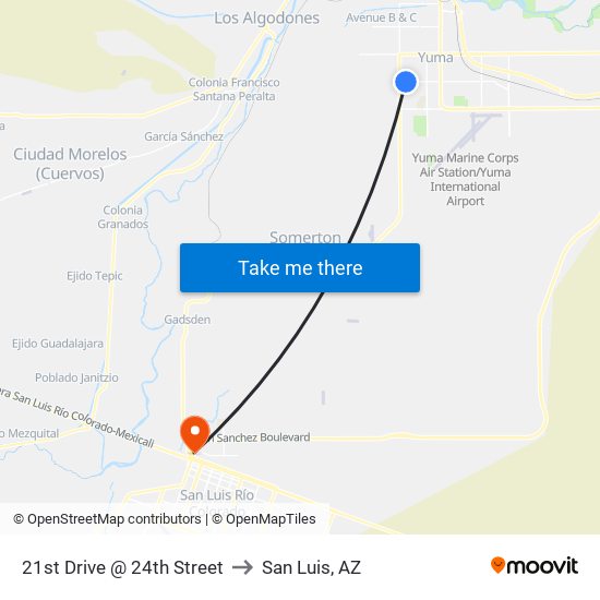 21st Drive @ 24th Street to San Luis, AZ map