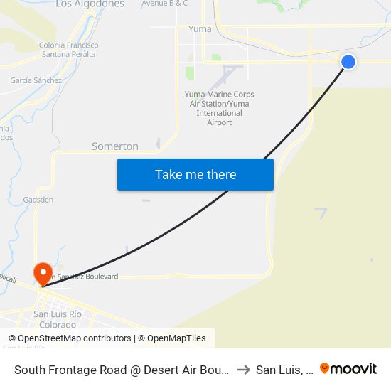 South Frontage Road @ Desert Air Boulevard to San Luis, AZ map