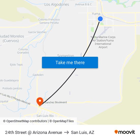 24th Street @ Arizona Avenue to San Luis, AZ map