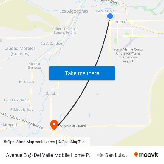 Avenue B @ Del Valle Mobile Home Park to San Luis, AZ map