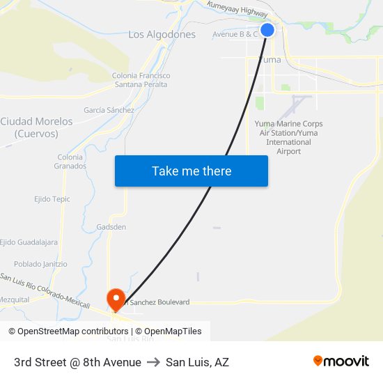 3rd Street @ 8th Avenue to San Luis, AZ map