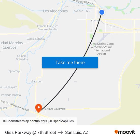 Giss Parkway @ 7th Street to San Luis, AZ map