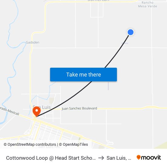 Cottonwood Loop @ Head Start School to San Luis, AZ map