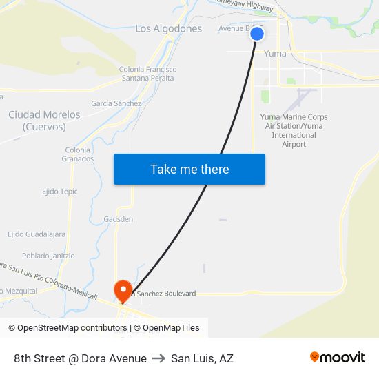 8th Street @ Dora Avenue to San Luis, AZ map