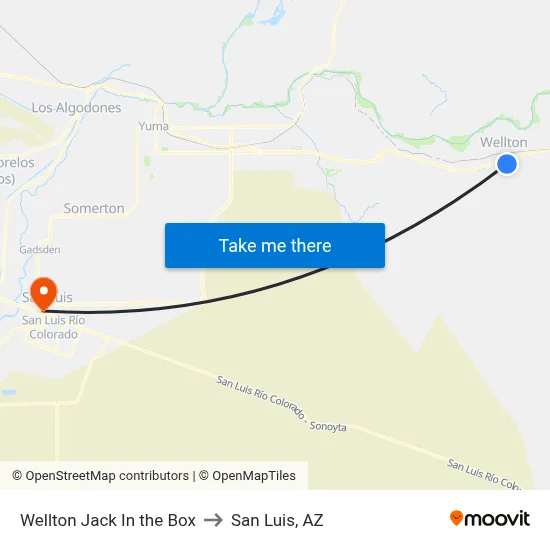 Wellton Jack In the Box to San Luis, AZ map