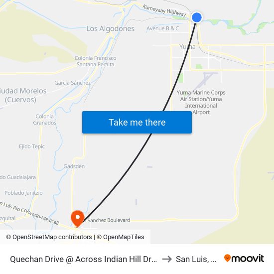 Quechan Drive @ Across Indian Hill Drive to San Luis, AZ map