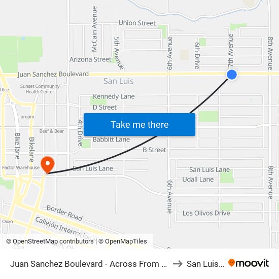 Juan Sanchez Boulevard - Across From 7th Avenue to San Luis, AZ map