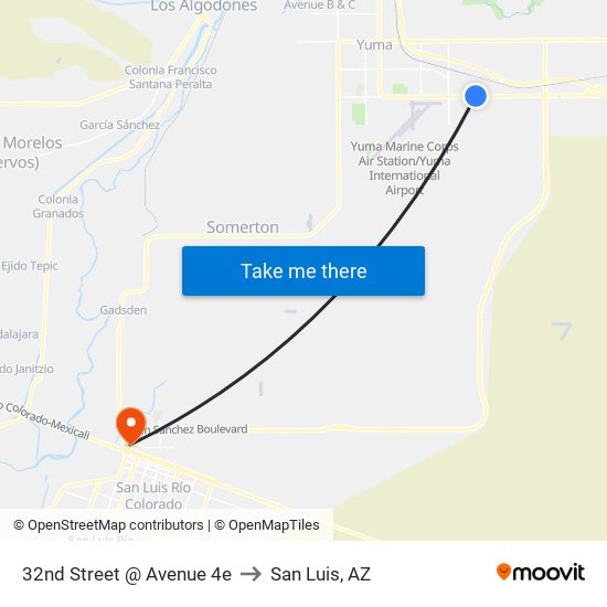 32nd Street @ Avenue 4e to San Luis, AZ map