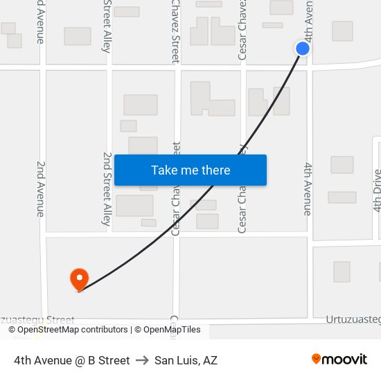 4th Avenue @ B Street to San Luis, AZ map