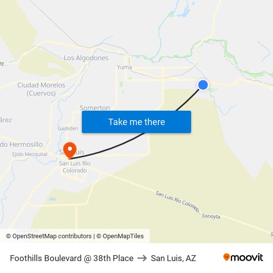 Foothills Boulevard @ 38th Place to San Luis, AZ map