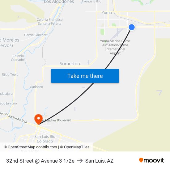 32nd Street @ Avenue 3 1/2e to San Luis, AZ map