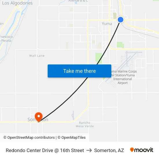 Redondo Center Drive @ 16th Street to Somerton, AZ map