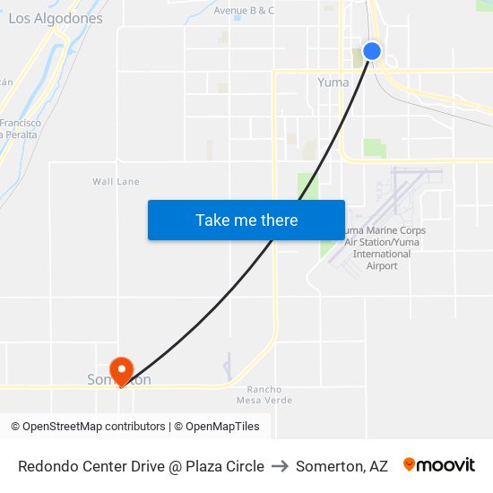 Redondo Center Drive @ Plaza Circle to Somerton, AZ map