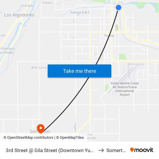 3rd Street @ Gila Street (Downtown Yuma Transit Center) to Somerton, AZ map