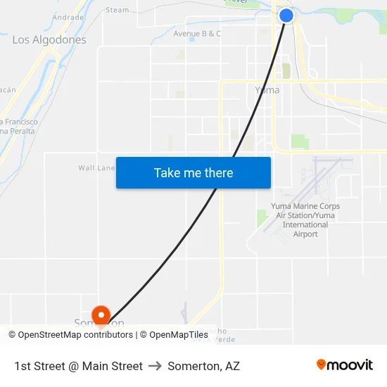 1st Street @ Main Street to Somerton, AZ map