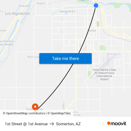 1st Street @ 1st Avenue to Somerton, AZ map